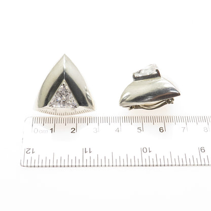 PB PAUL BRACKNA 925 Sterling Silver Vintage Triangle-Cut C Z Clip On Earrings