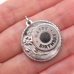 925 Sterling Silver Vintage Happy Birthday Flower Charm Pendant
