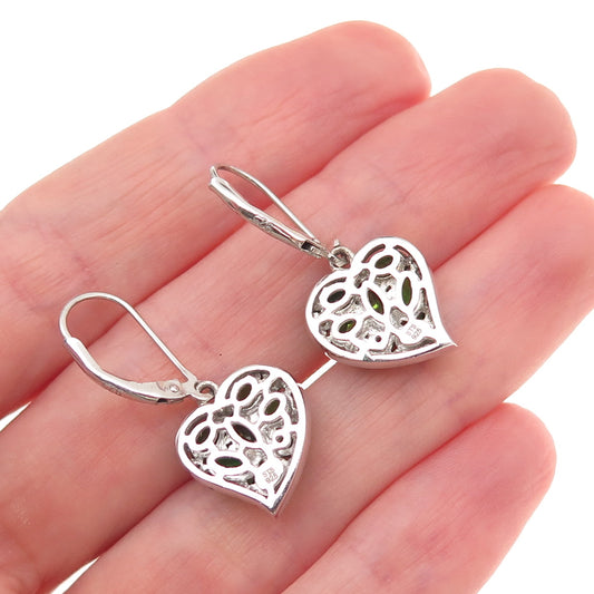Chuck Clemency 925 Sterling Silver Real Peridot Heart Dangle Earrings