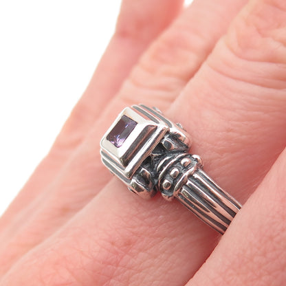 Esti Frederica 925 Sterling Silver Vintage Real Amethyst Oxidized Ring Size 7