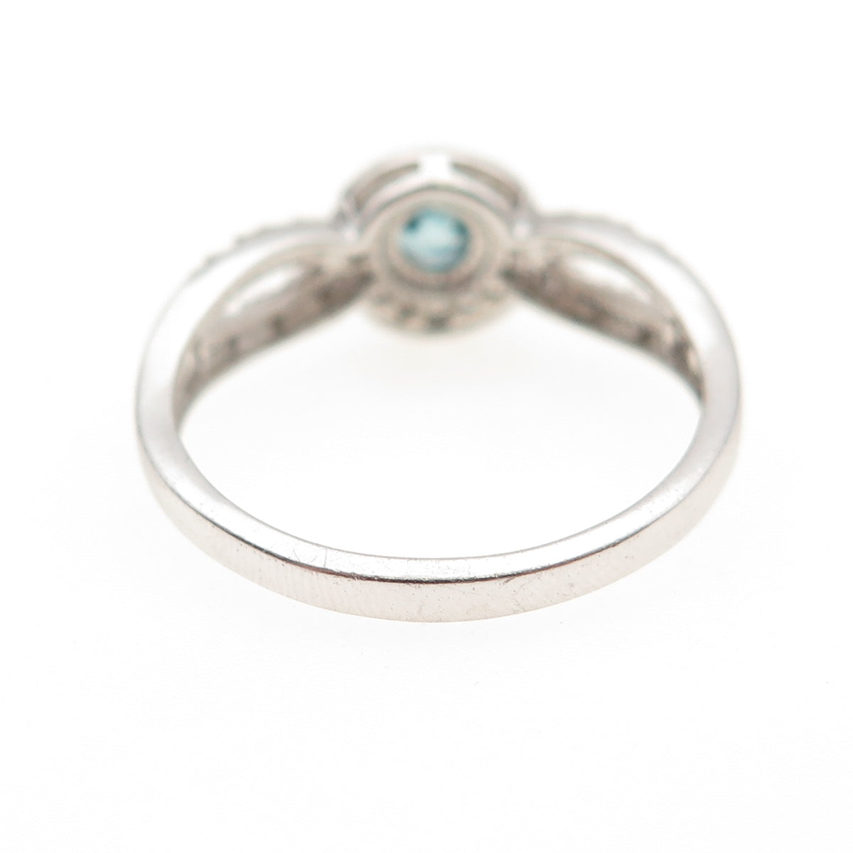 925 Sterling Silver Real Round-Cut Blue Topaz & C Z Ring Size 9