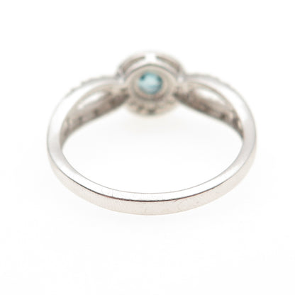 925 Sterling Silver Real Round-Cut Blue Topaz & C Z Ring Size 9