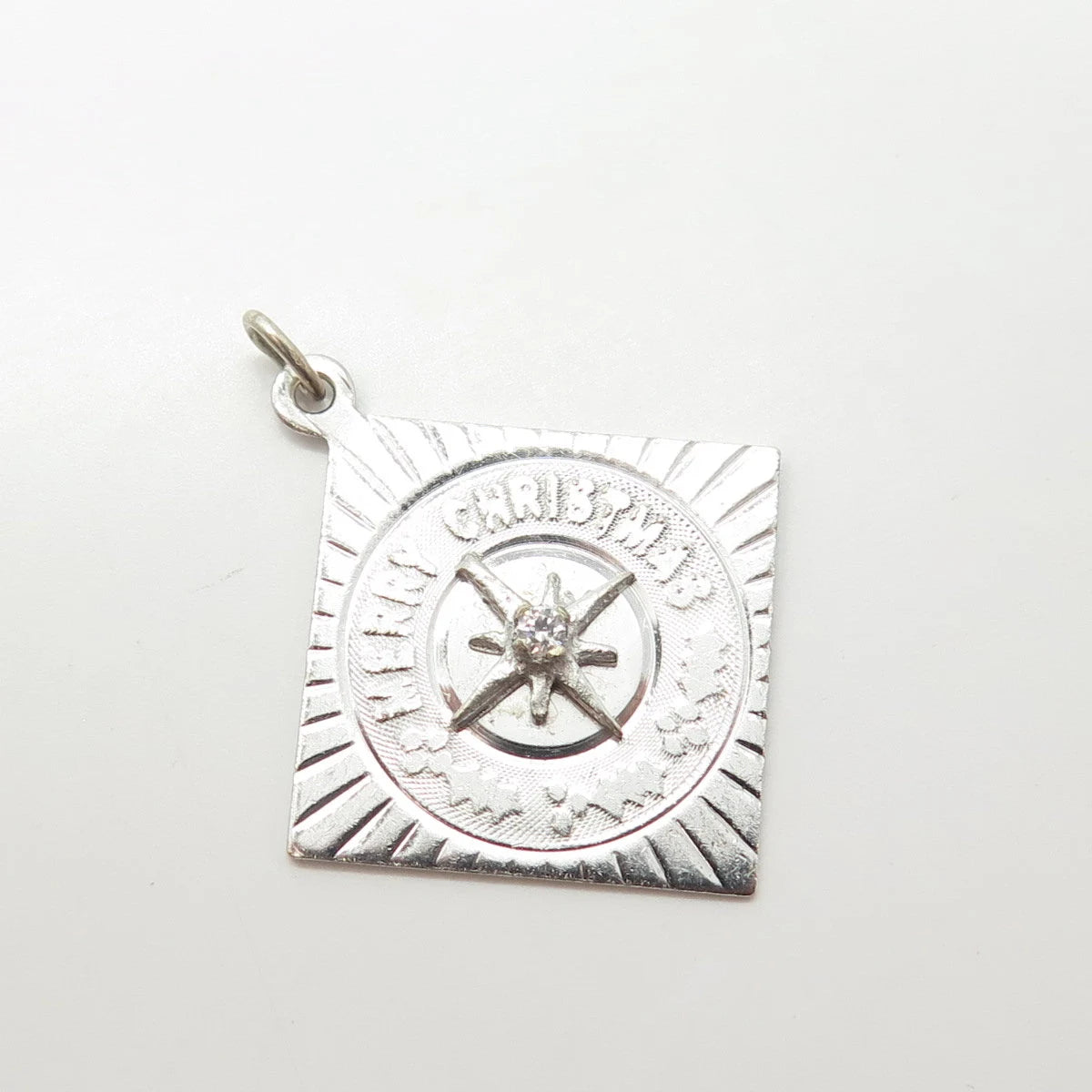 925 Sterling Silver Vintage C Z "Merry Christmas" Charm Pendant