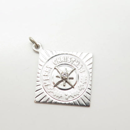 925 Sterling Silver Vintage C Z "Merry Christmas" Charm Pendant