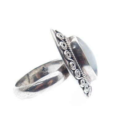 DOUG PAULUS 925 Sterling Silver Vintage Real Moonstone Spiral Ring Size 7.25