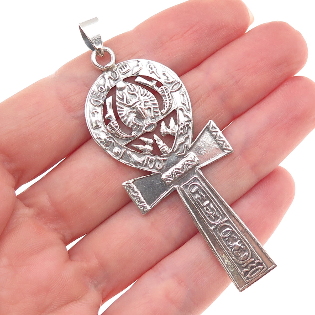 800 Silver Vintage Egyptian Ankh Oxidized Charm Pendant