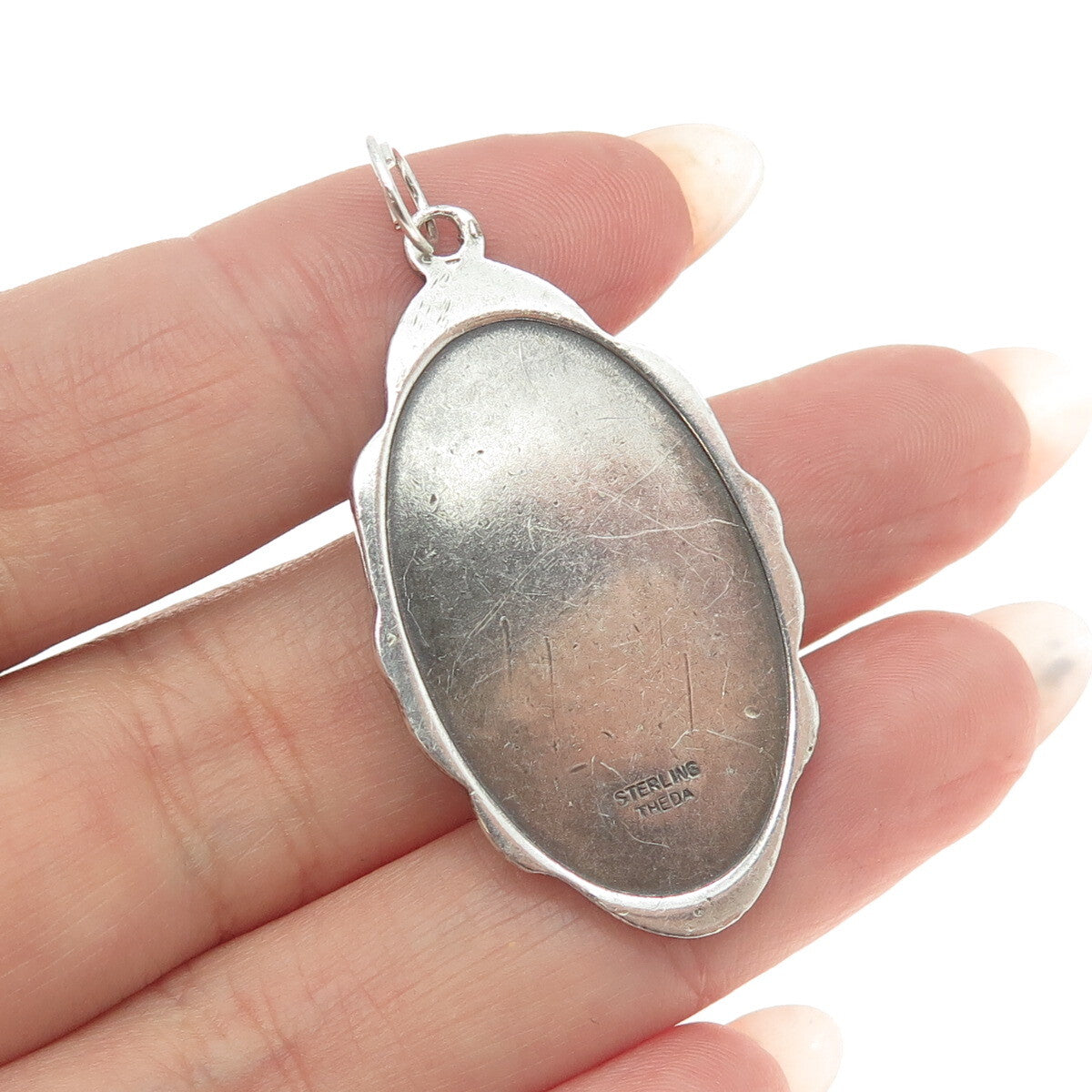 THEDA 925 Sterling Silver Antique Art Deco St. Christopher Religious Pendant