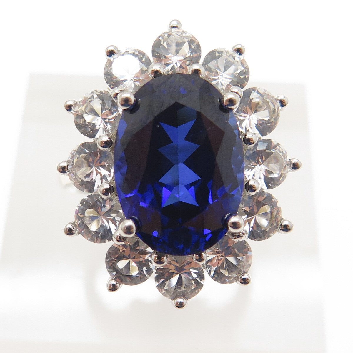 925 Sterling Silver Lab-Created Sapphire & Real White Topaz Ring Size 8.25