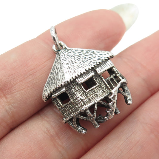 925 Sterling Silver Vintage Bungalow Hut Pendant