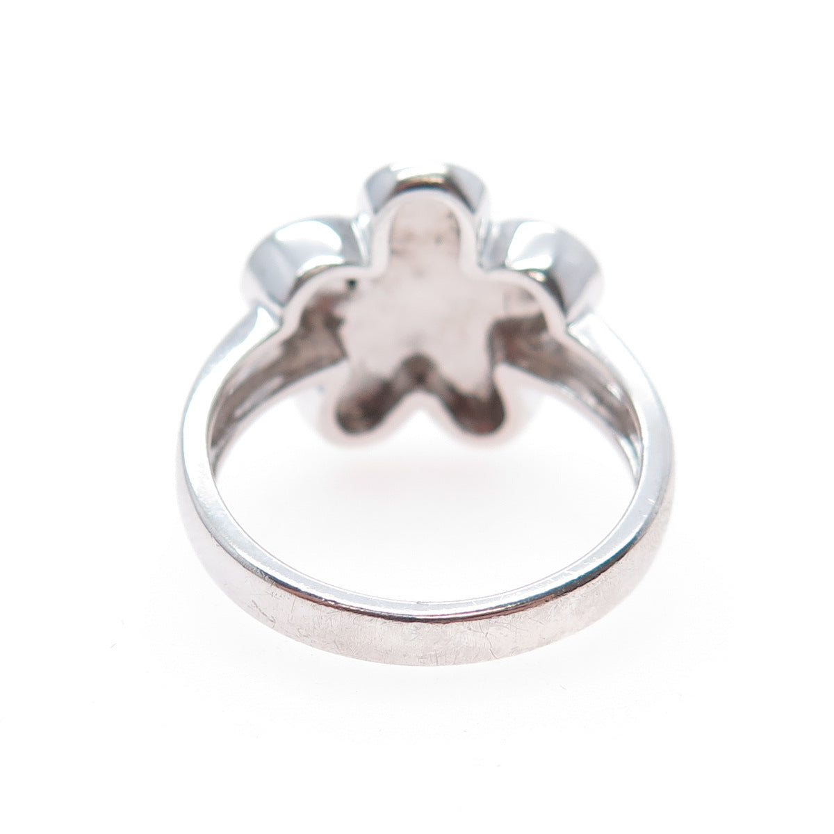 ROSS SIMONS 925 Sterling Silver Real Diamond Hope Flower Ring Size 7.75