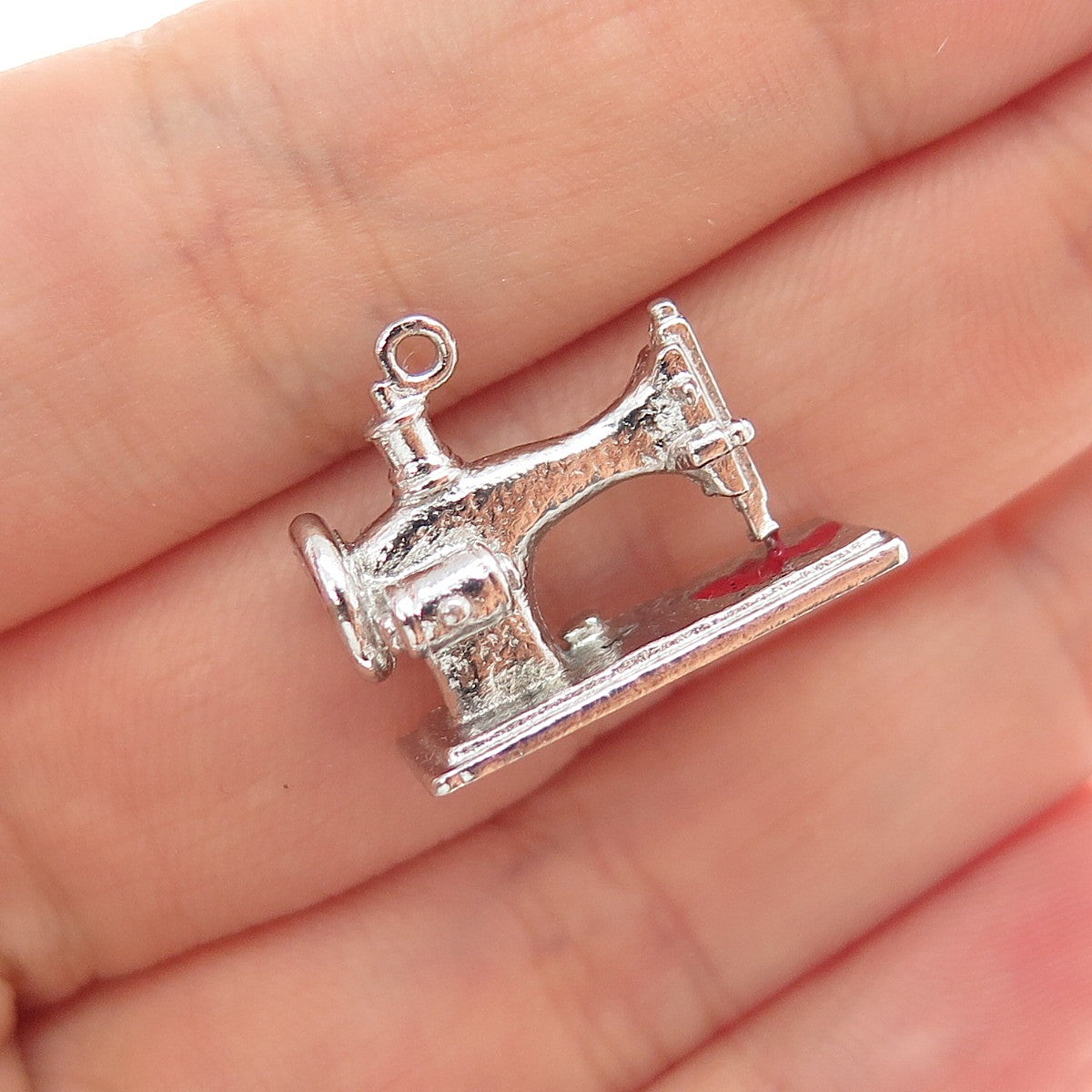925 Sterling Silver Antique Art Deco Enamel Sewing Machine Mini 3D Charm Pendant