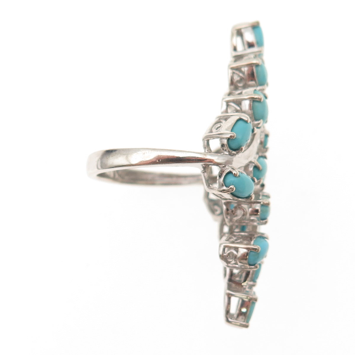 Chuck Clemency 925 Sterling Silver Real Turquoise Floral Bypass Ring Size 8