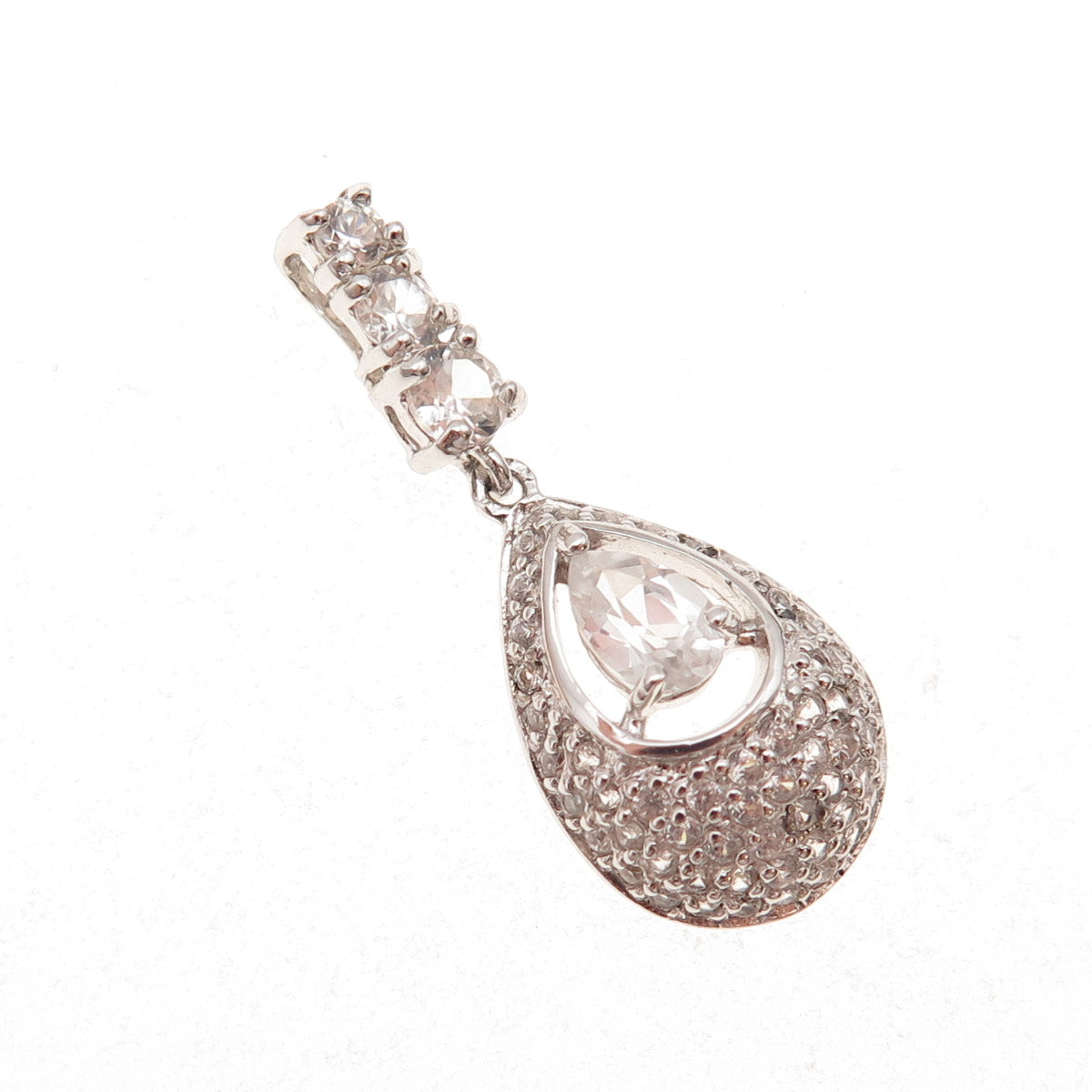 925 Sterling Silver Real White Topaz Teardrop Charm Pendant