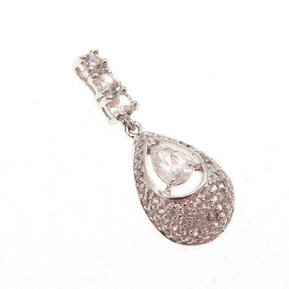925 Sterling Silver Real White Topaz Teardrop Charm Pendant