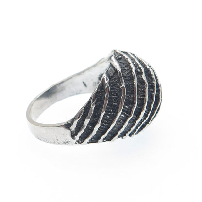 925 Sterling Silver Vintage Modernist Wavy Dome Oxidized Ring Size 8