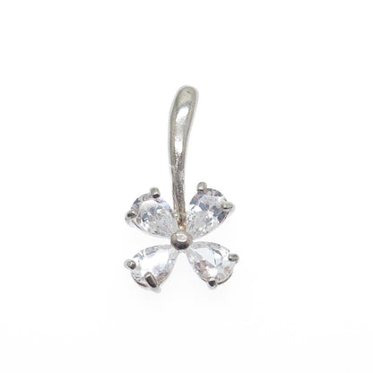 925 Sterling Silver Pear-Cut C Z Flower Charm Pendant