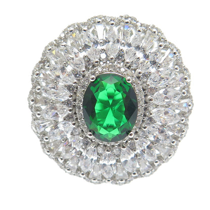 DSMK 925 Sterling Silver Chrome Diopside & Multi-Cut C Z Cluster Ring Size 7.25