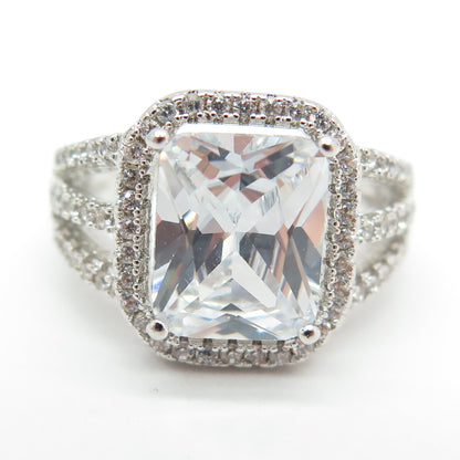 925 Sterling Silver Round & Radiant-Cut C Z Engagement Ring Size 5.5