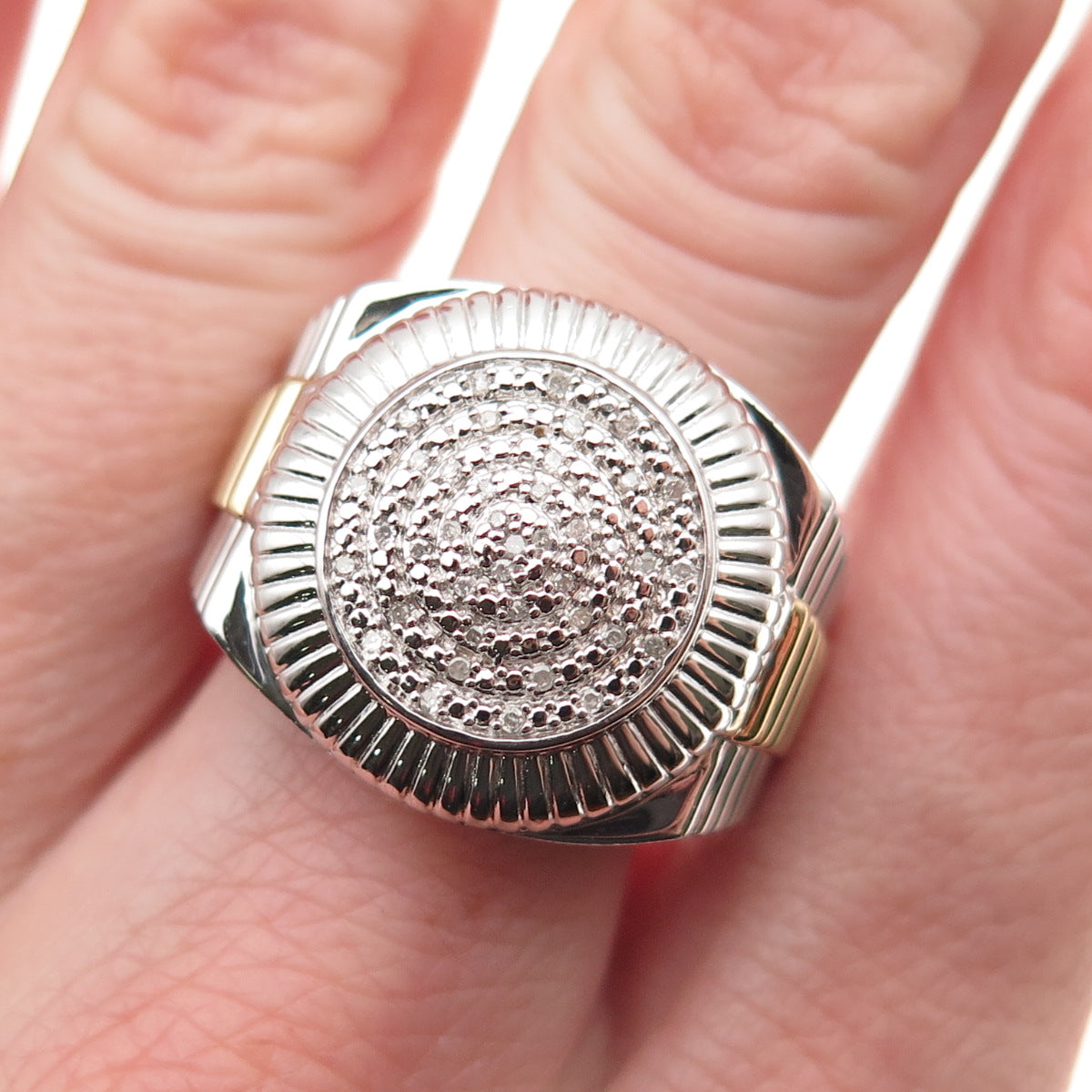 Jane Seymour 925 Sterling Silver 2-Tone Real Round-Cut Diamond Ring Size 10