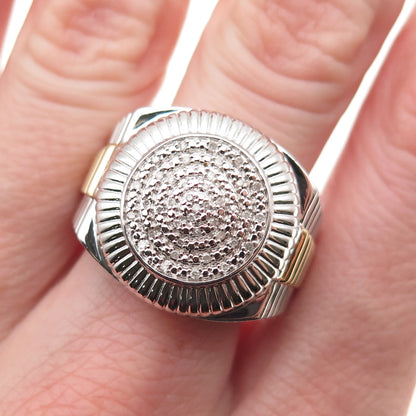 Jane Seymour 925 Sterling Silver 2-Tone Real Round-Cut Diamond Ring Size 10