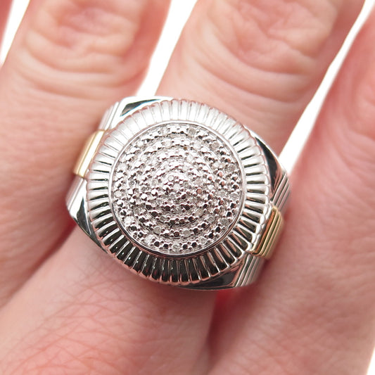 Jane Seymour 925 Sterling Silver 2-Tone Real Round-Cut Diamond Ring Size 10