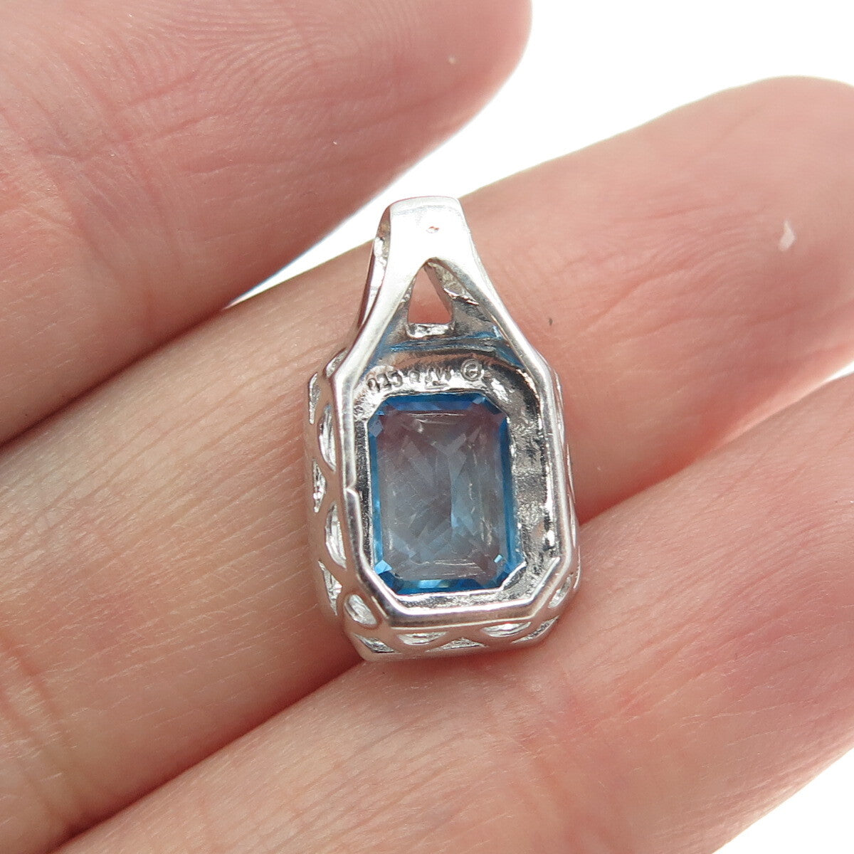 925 Sterling Silver Real Round-Cut Diamond & Blue Topaz Minimalist Pendant