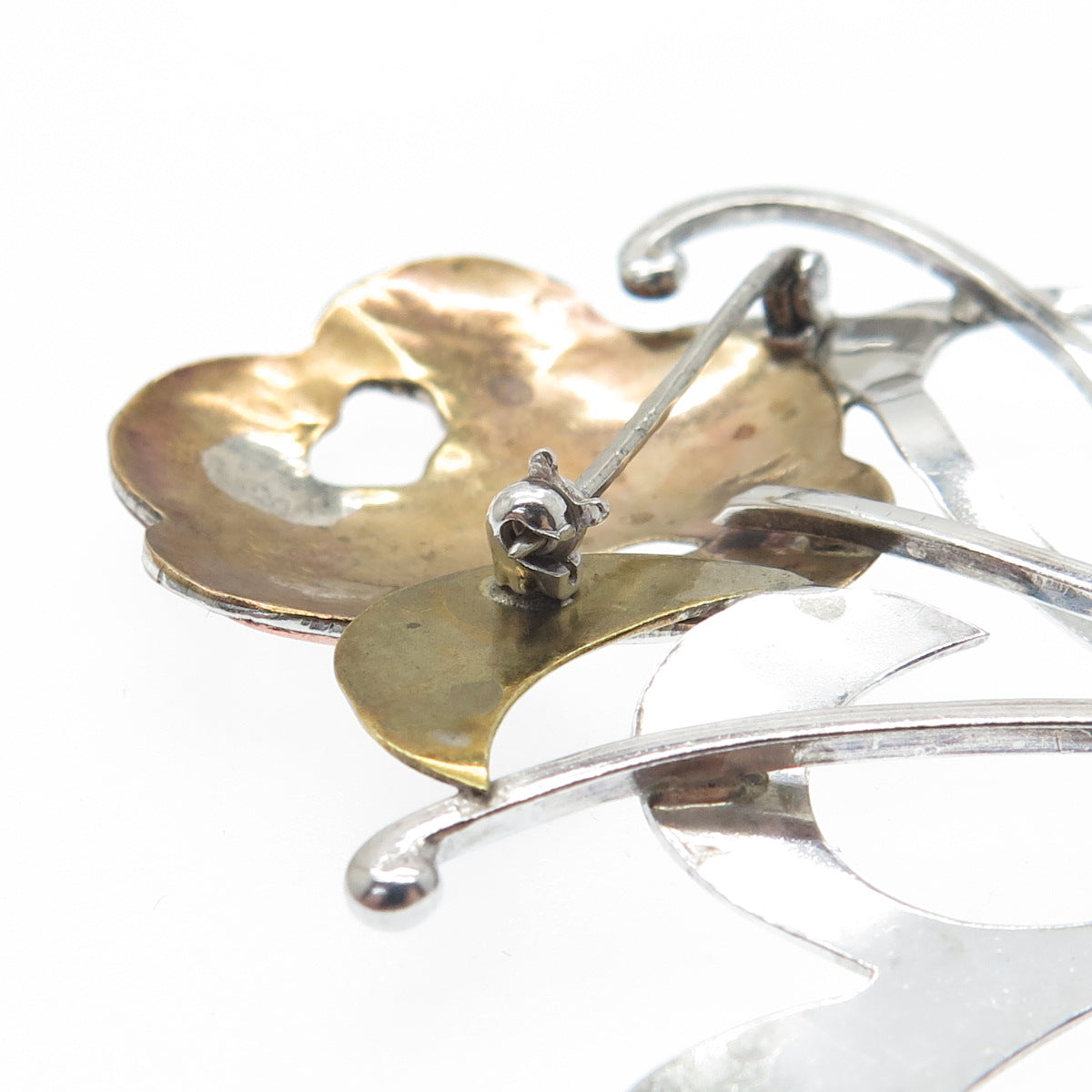 925 Sterling Silver 3-Tone Vintage JR Artisan Modernist Flower Pin Brooch