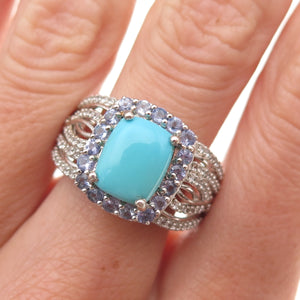 Chuck Clemency 925 Sterling Silver Real Turquoise Tanzanite Topaz Ring Size 8.25