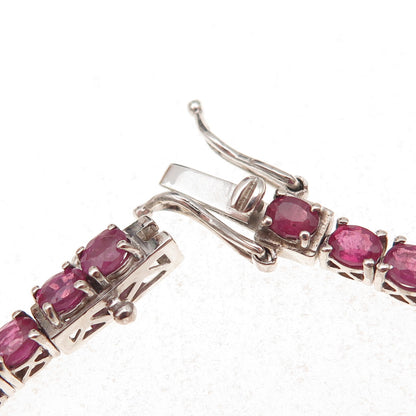 Chuck Clemency 925 Sterling Silver Real Oval-Cut Ruby Bracelet 7.5"