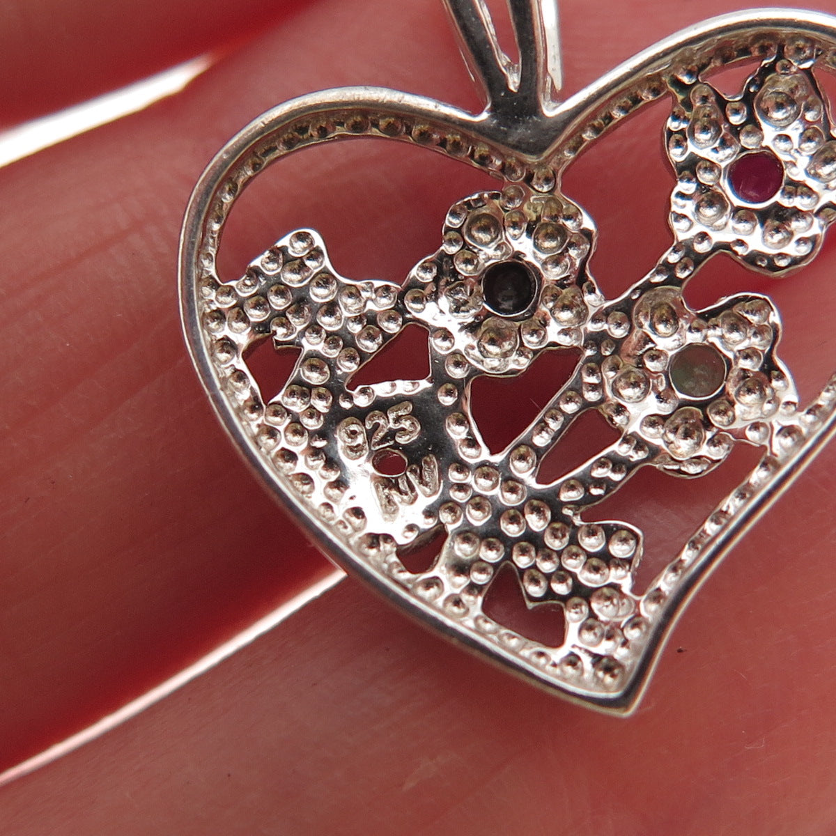 Nevada 925 Sterling Silver Real Ruby Sapphire & Emerald Mom Heart Charm Pendant