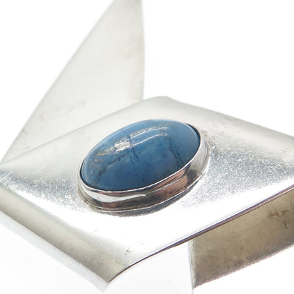 925 Sterling Silver Vintage Mexico Real Sky Blue Turquoise Modernist Pin Brooch