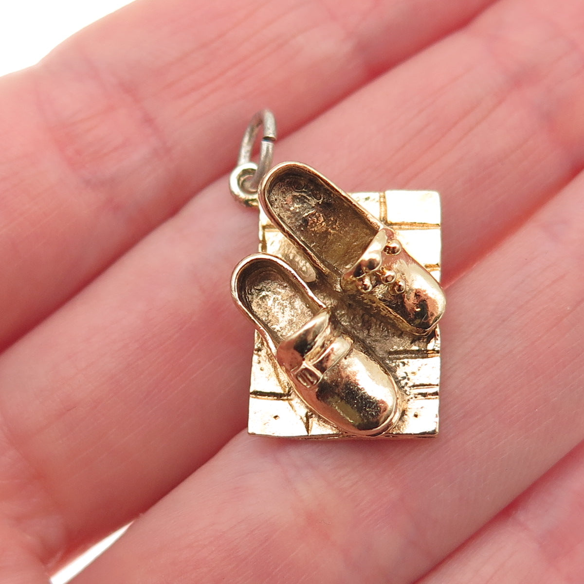 Anson 925 Sterling Gold Plated Vintage Step Dance Shoes 3D Mini Charm Pendant