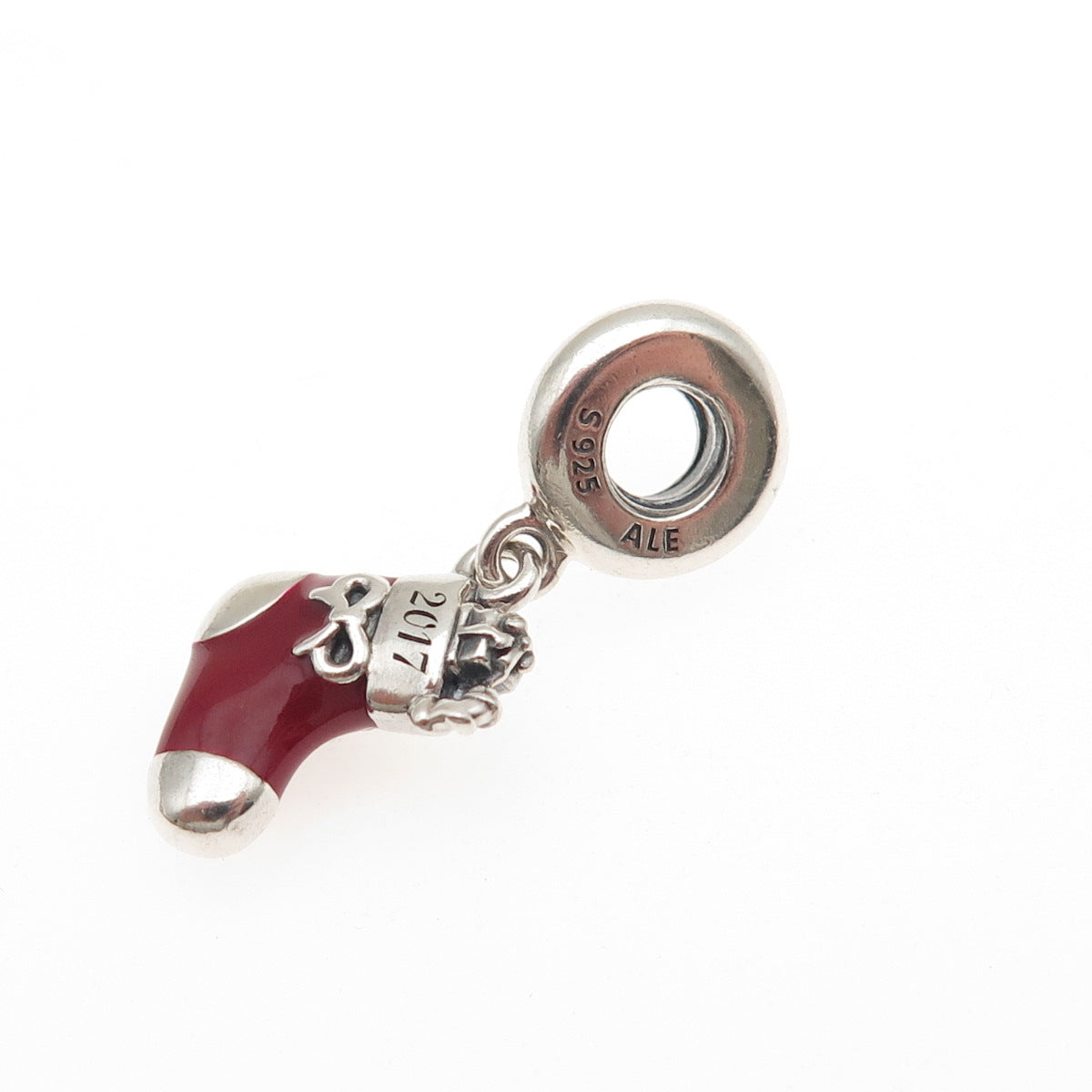 PANDORA 925 Sterling Silver Enamel 2017 Christmas Stocking Dangle Charm
