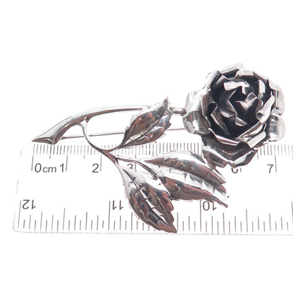 925 Sterling Silver Antique Art Deco Rose Flower Oxidized Pin Brooch