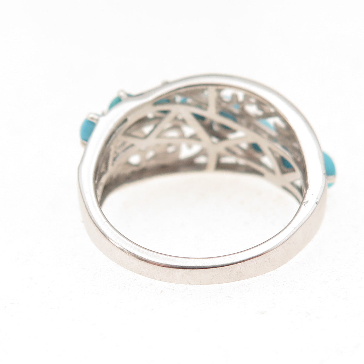 Chuck Clemency 925 Sterling Silver Real Turquoise Floral Scroll Ring Size 8.25