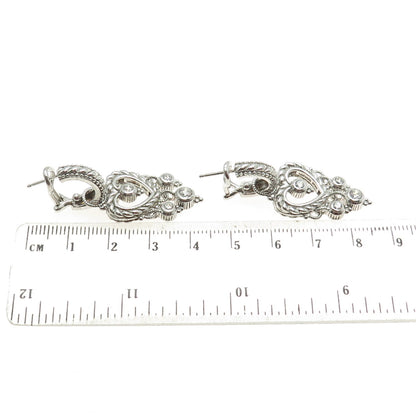 JUDITH RIPKA 925 Sterling Silver Round-Cut Shaped C Z Heart Boho Dangle Earrings