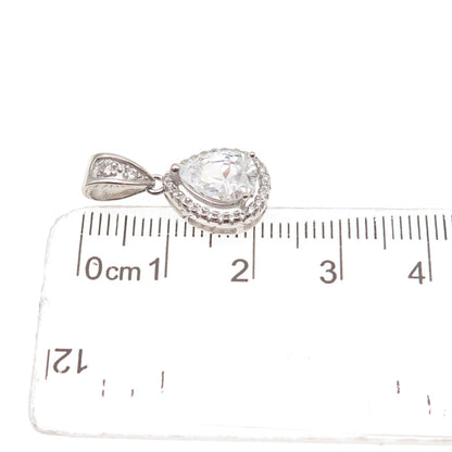 925 Sterling Silver Pear & Round-Cut C Z Mini Charm Pendant