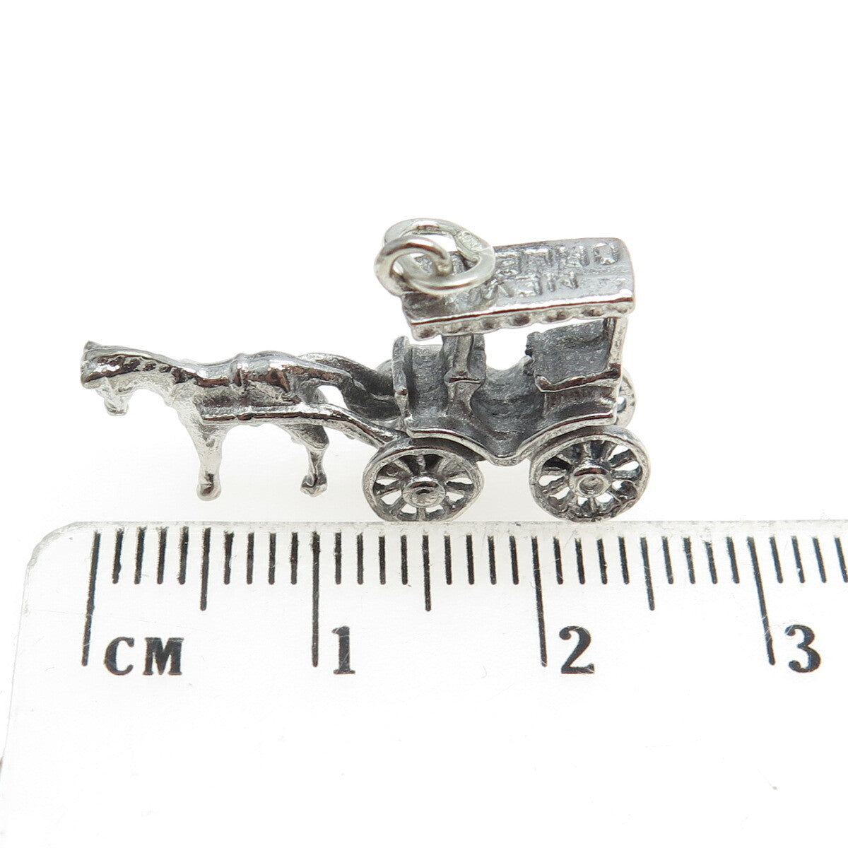 925 Sterling Silver Antique Art Deco "New Orleans" Horse Carriage 3D Pendant