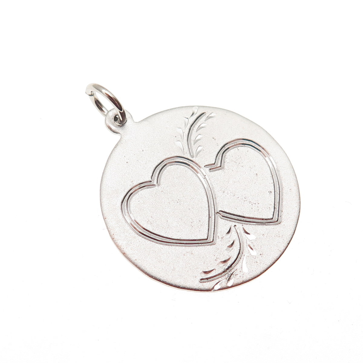 925 Sterling Silver Vintage Engraved Couple Heart Round Tag Charm Pendant