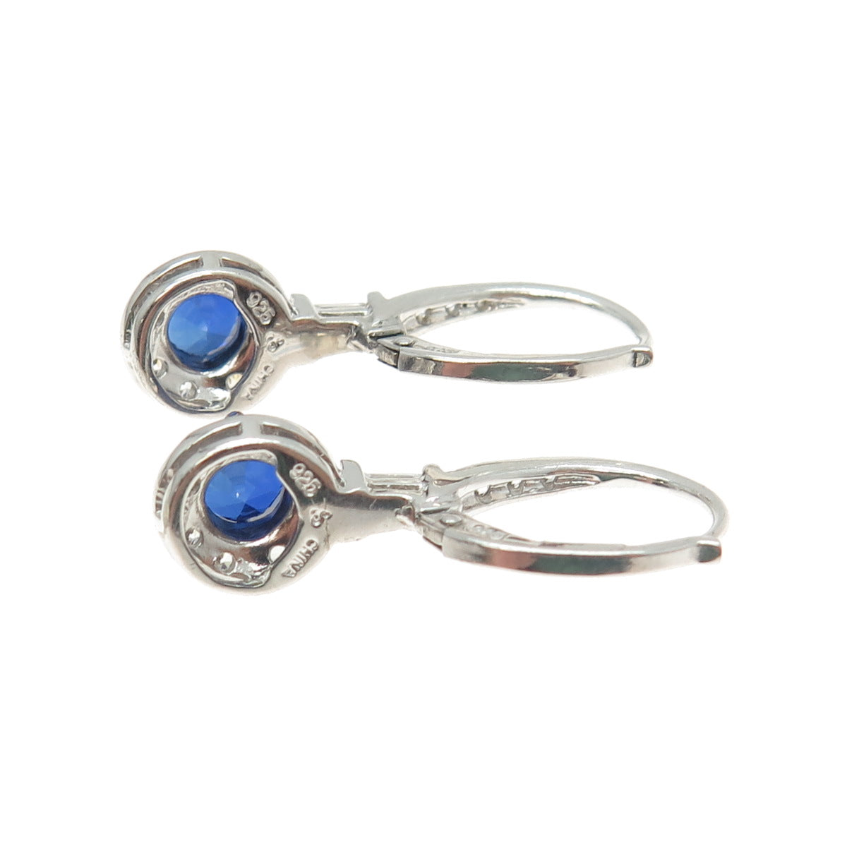 925 Sterling Silver Lab-Created Sapphire & C Z Dangling Earrings