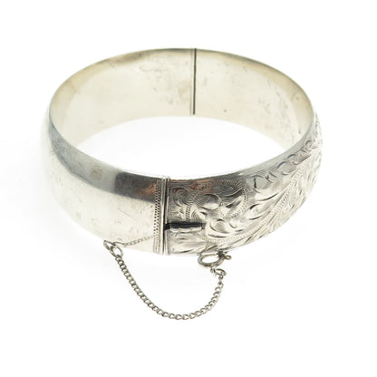 W.R. JOHNSON Sterling Silver Antique Art Deco Engraved Floral Bangle Bracelet 7"