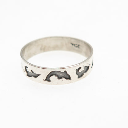 925 Sterling Silver Vintage Dolphin All Around Oxidized Band Ring Size 5.5
