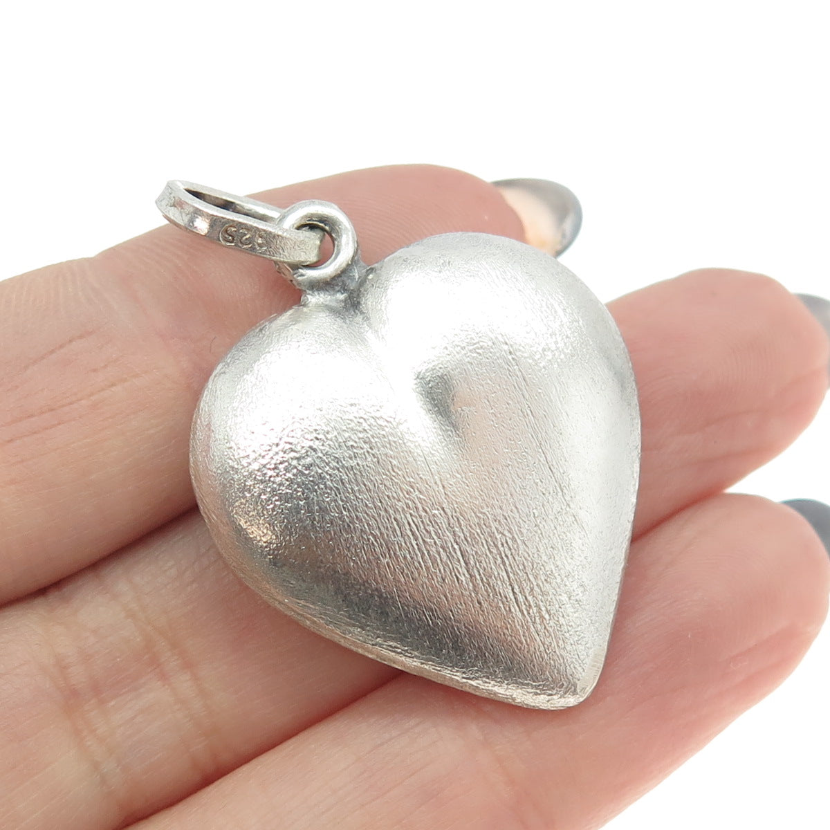 925 Sterling Silver Vintage Puffy Heart 3D Pendant