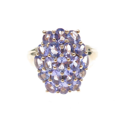 925 Sterling Silver Gold Plated Real Oval-Cut Tanzanite Cluster Ring Size 8