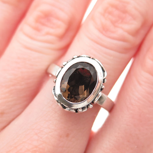 Silpada 925 Sterling Silver Vintage Real Smoky Quartz Ornate Ring Size 7