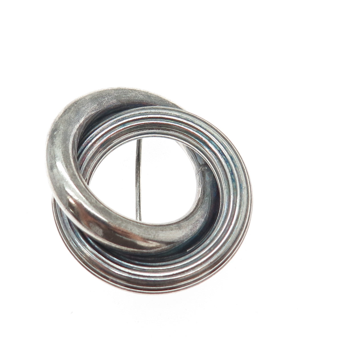 925 Sterling Silver Vintage Italy Interlocked Circle Oxidized Pin Brooch