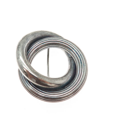 925 Sterling Silver Vintage Italy Interlocked Circle Oxidized Pin Brooch