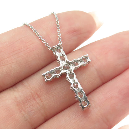 925 Sterling Silver Round-Cut C Z Cross Cable Chain Necklace 16-18"