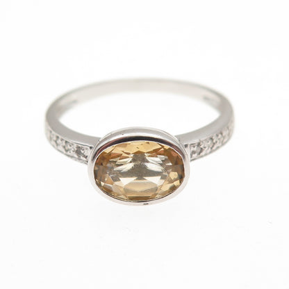 925 Sterling Silver Real Round-Cut Diamond & Oval-Cut Citrine Ring Size 7.25