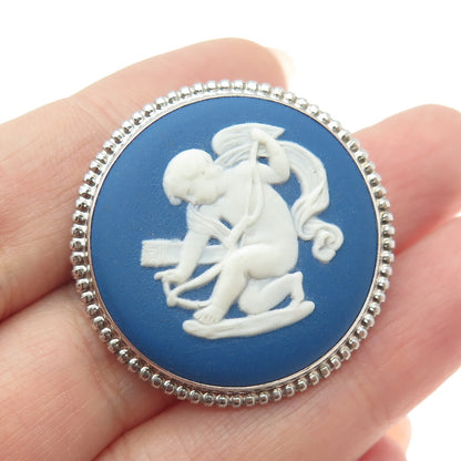 WEDGWOOD 925 Sterling Silver Vintage England Cameo Cupid Pin Brooch #76